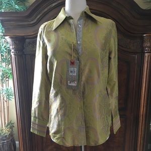 Robert Graham Chartreuse Paisley Print Button down Blouse